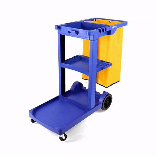 Clean Tek Professional Blue 3-Shelf Janitor Cart - 18 gal Bag - 44" x 18 1/2" x 37 3/4" - 1 count box
