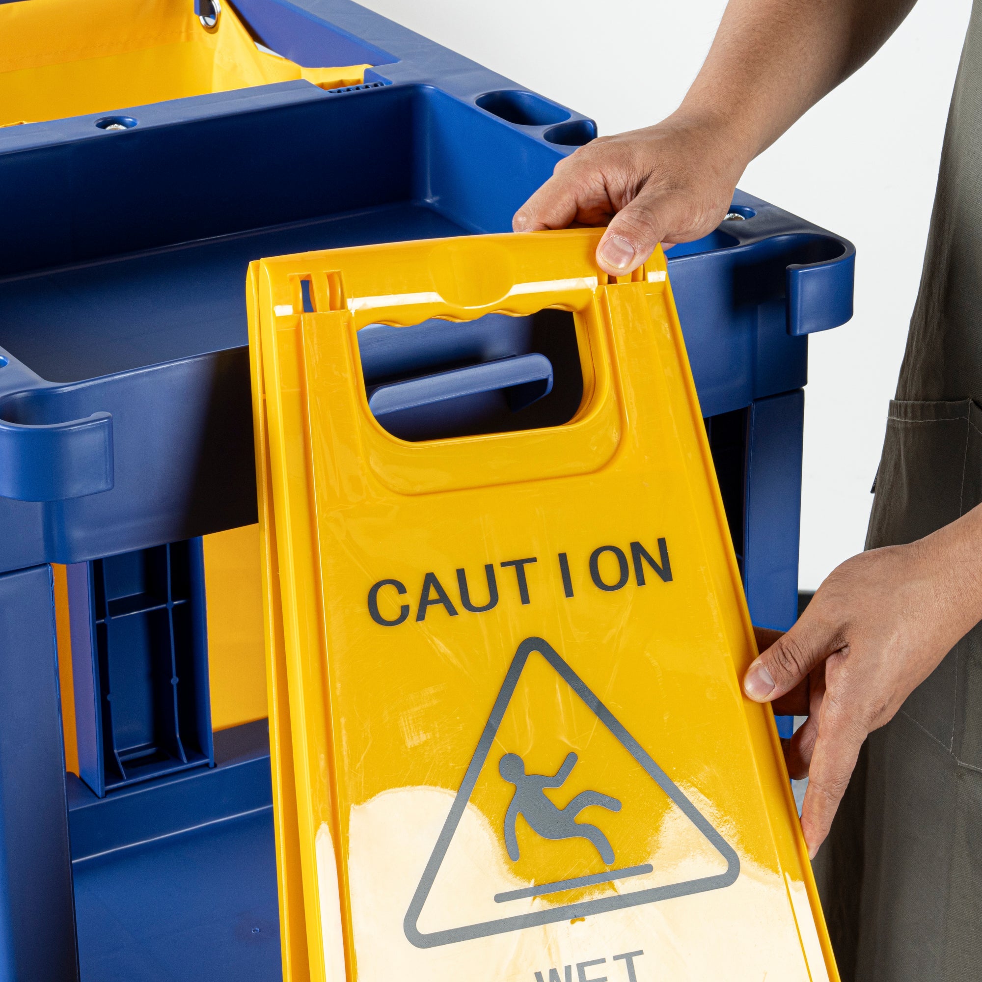 Clean Tek Professional Blue 3-Shelf Janitor Cart - 18 gal Bag - 44" x 18 1/2" x 37 3/4" - 1 count box