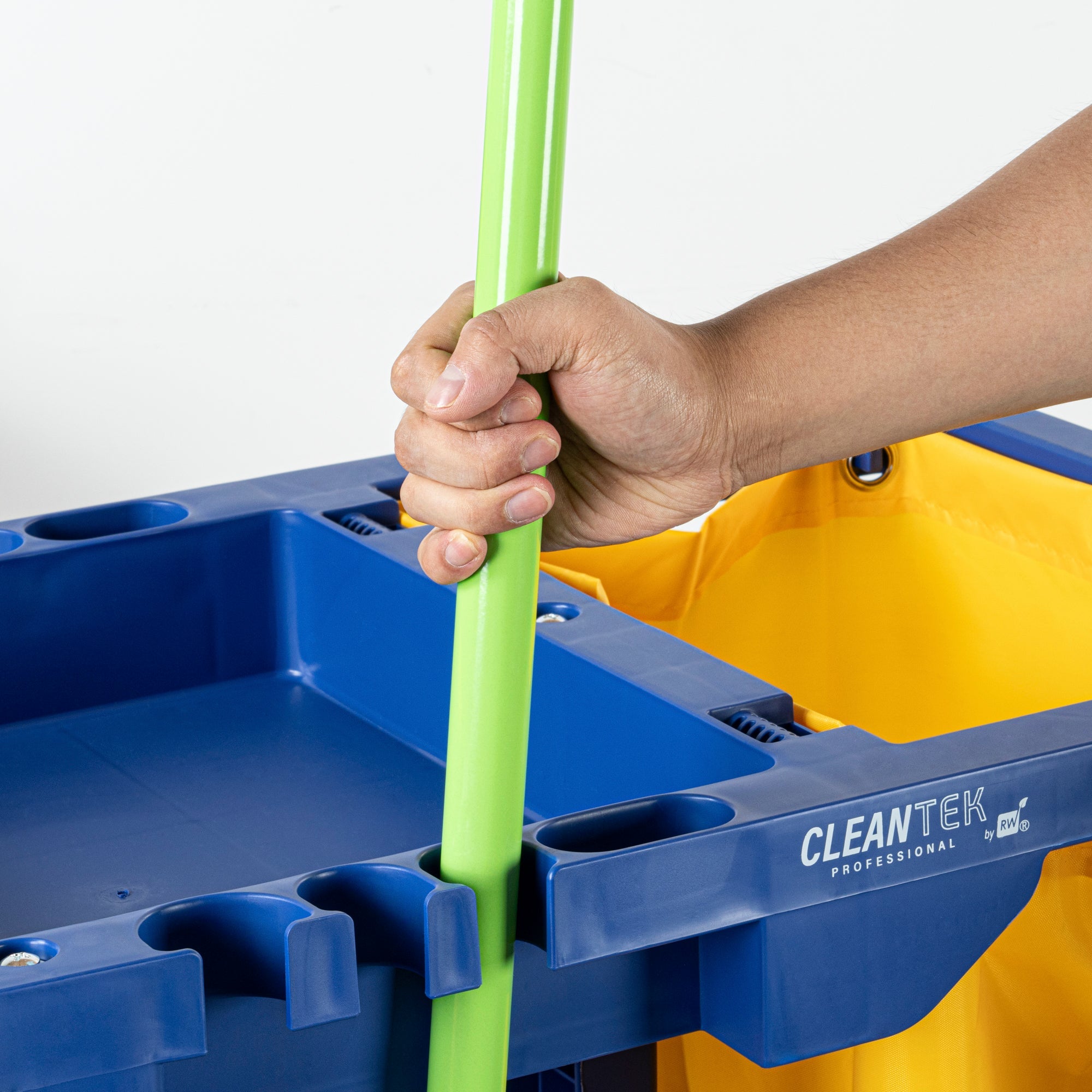 Clean Tek Professional Blue 3-Shelf Janitor Cart - 18 gal Bag - 44" x 18 1/2" x 37 3/4" - 1 count box