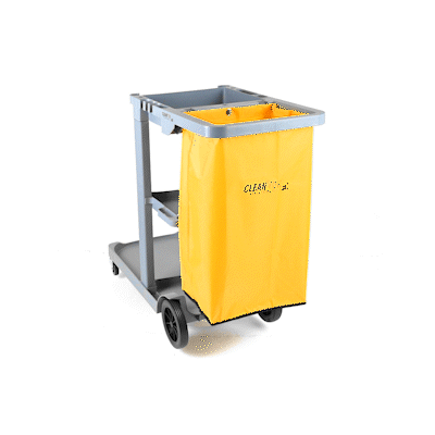 Clean Tek Professional Gray 3-Shelf Janitor Cart - 18 gal Bag - 44" x 18 1/2" x 37 3/4" - 1 count box