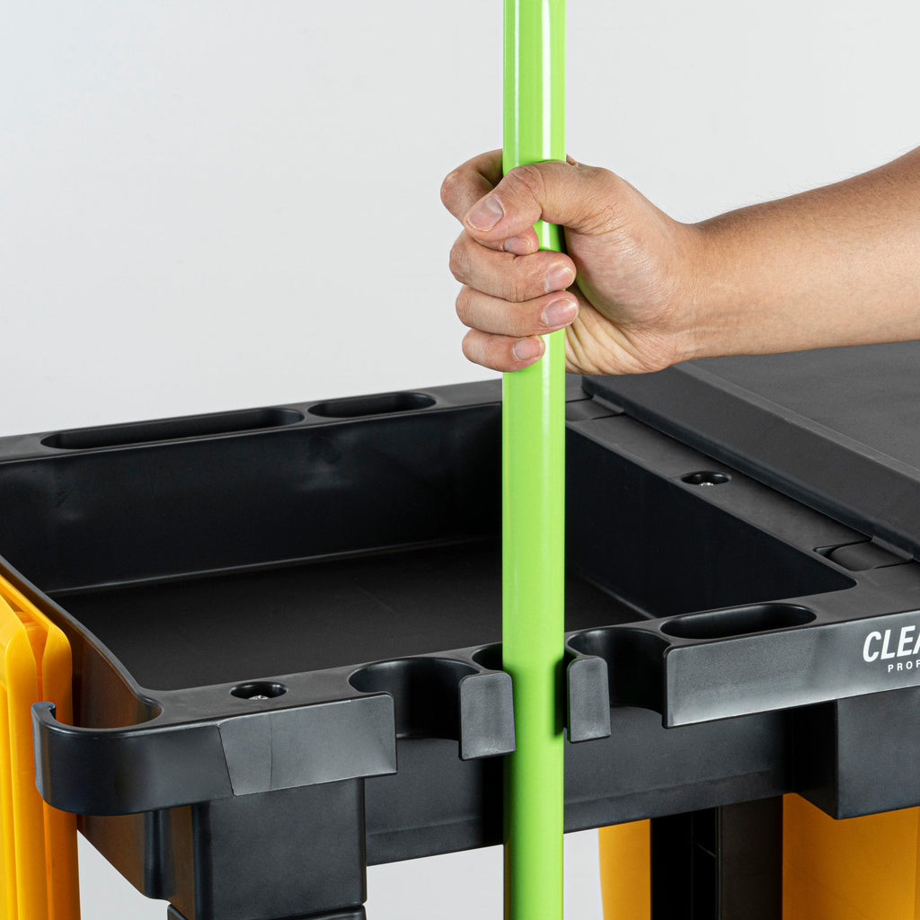 Clean Tek Professional Black 3-Shelf Janitor Cart - 18 gal Bag, Lid - 44" x 18 1/2" x 39" - 1 count box