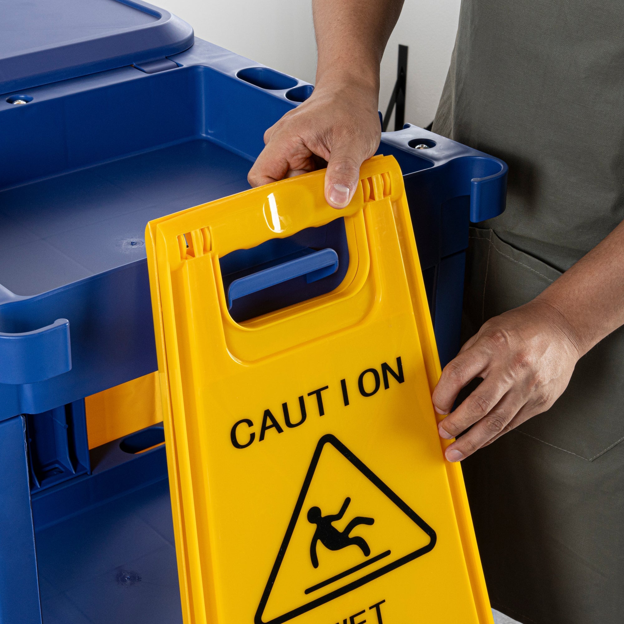 Clean Tek Professional Blue 3-Shelf Janitor Cart - 18 gal Bag, Lid - 44" x 18 1/2" x 39" - 1 count box