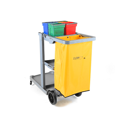 Clean Tek Professional Gray 3-Shelf Janitor Cart - 18 gal Bag, 4 Buckets - 44" x 18 1/2" x 43 1/4" - 1 count box