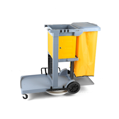 Clean Tek Professional Gray 3-Shelf Janitor Cart - 18 gal Bag, Lid, Locking Cabinet - 44" x 28" x 39" - 1 count box