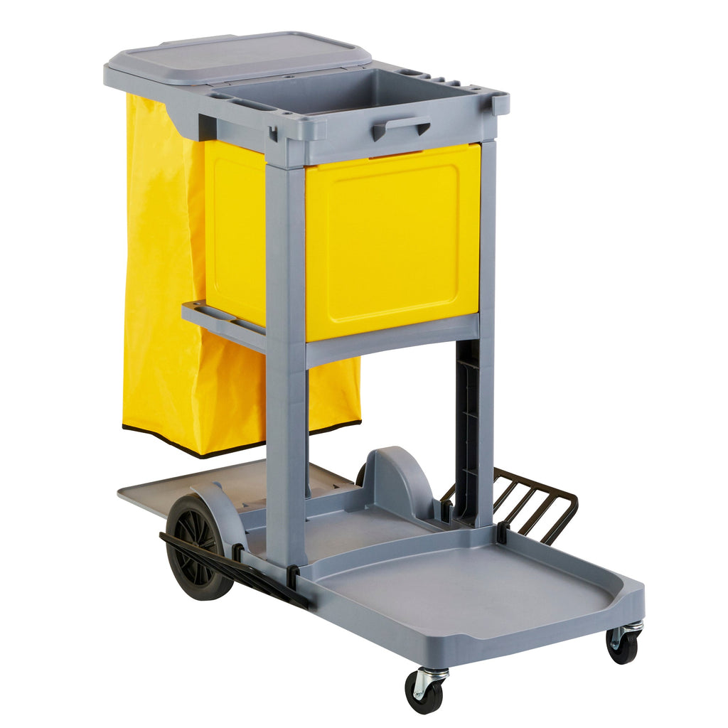 Clean Tek Professional Gray 3-Shelf Janitor Cart - 18 gal Bag, Lid, Locking Cabinet - 44" x 28" x 39" - 1 count box