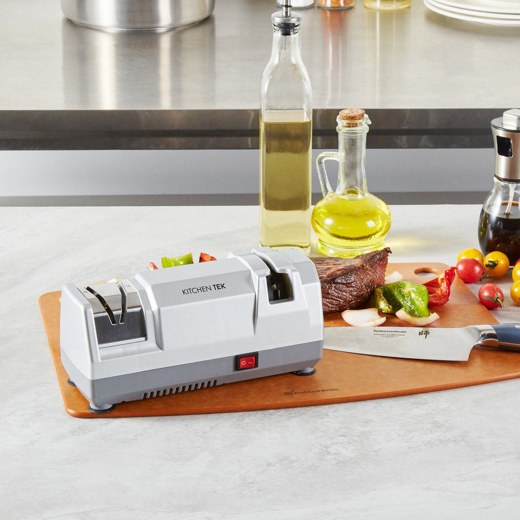 Kitchen Tek Gray 2 Stage Electric Knife Sharpener - for Straight Edge Knives, Diamond-Coated Grinding Wheel, 120V - 1 count box