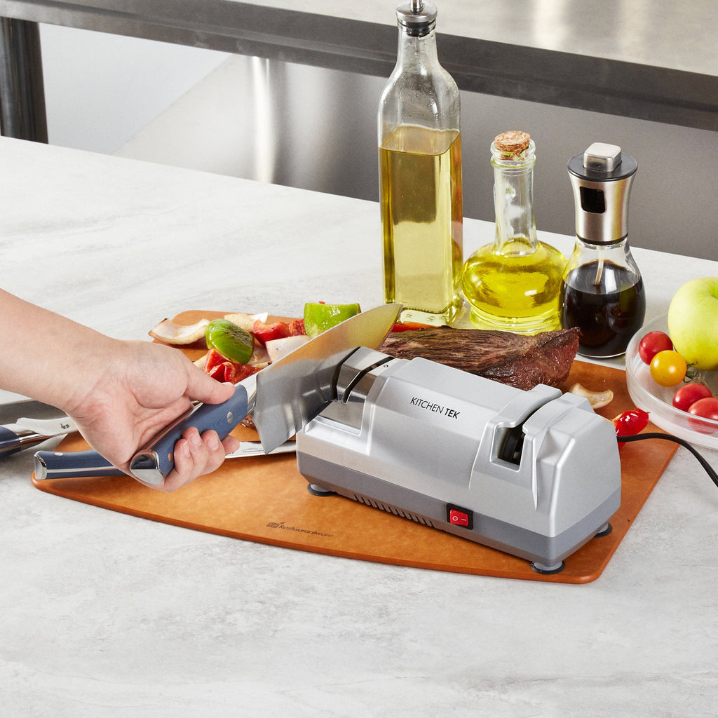 Kitchen Tek Gray 2 Stage Electric Knife Sharpener - for Straight Edge Knives, Diamond-Coated Grinding Wheel, 120V - 1 count box