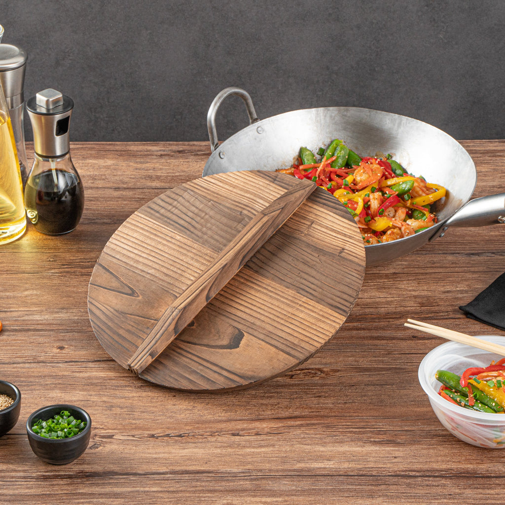 Motomori Handmade Wood Lid - Fits 12" and 14" Wok - 1 count box