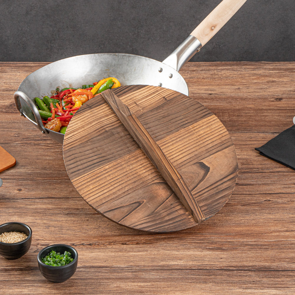 Motomori Handmade Wood Lid - Fits 12" and 14" Wok - 1 count box