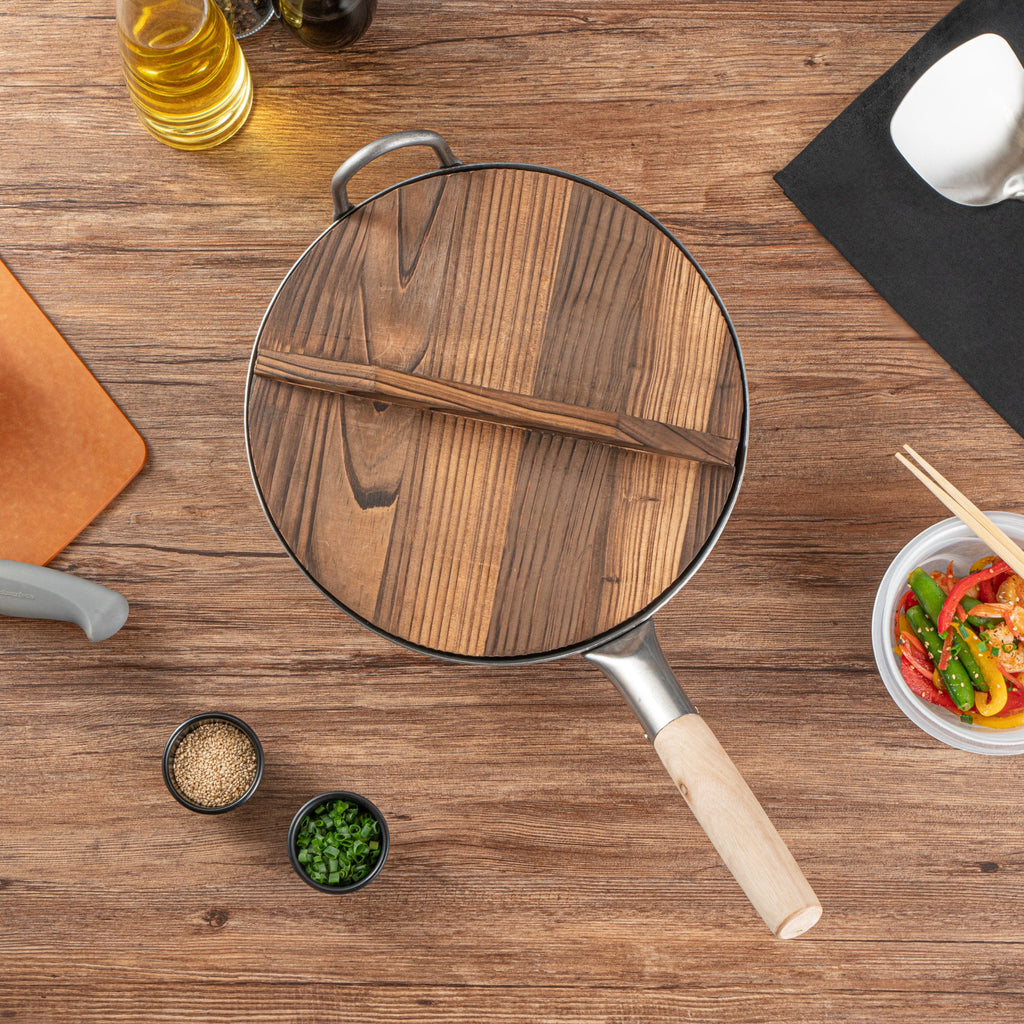 Motomori Handmade Wood Lid - Fits 12" and 14" Wok - 10 count box