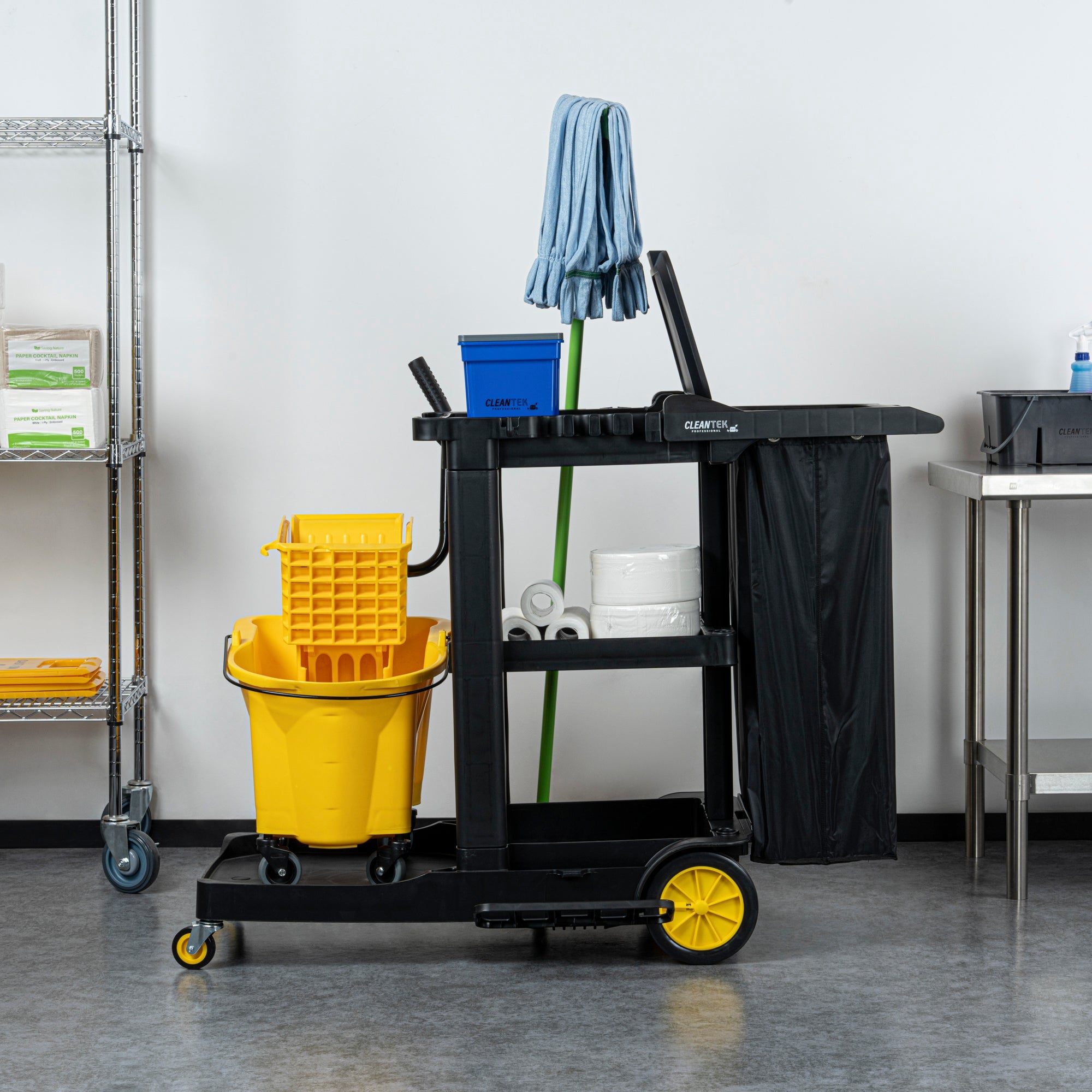 Clean Tek Professional Black Plastic Bag - for Heavy Duty 3-Shelf Janitor Cart - 1 count box