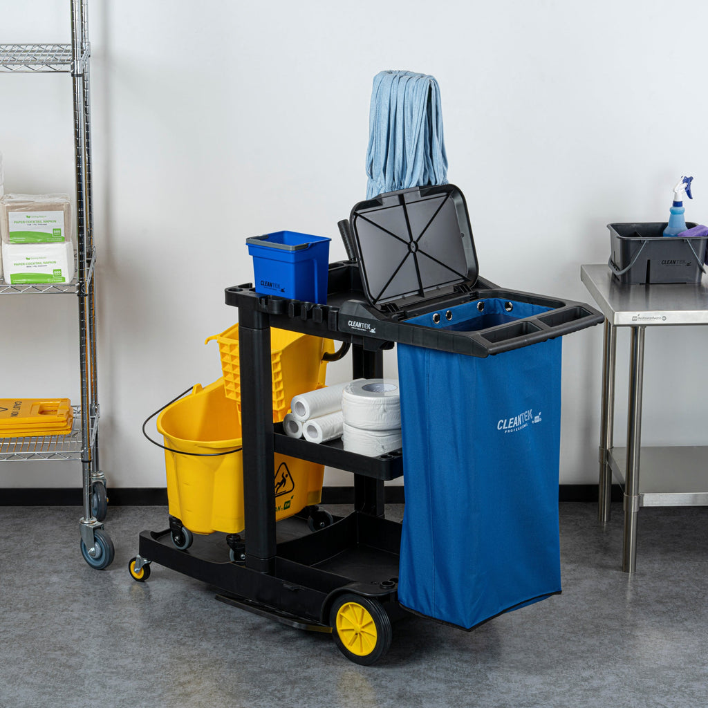 Clean Tek Professional Blue Plastic Bag - for Heavy Duty 3-Shelf Janitor Cart - 1 count box