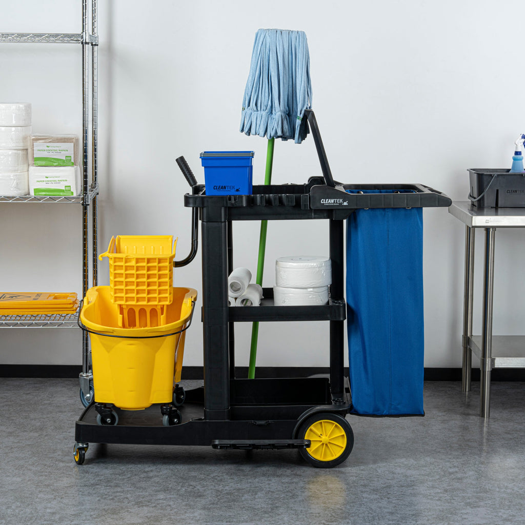 Clean Tek Professional Blue Plastic Bag - for Heavy Duty 3-Shelf Janitor Cart - 1 count box
