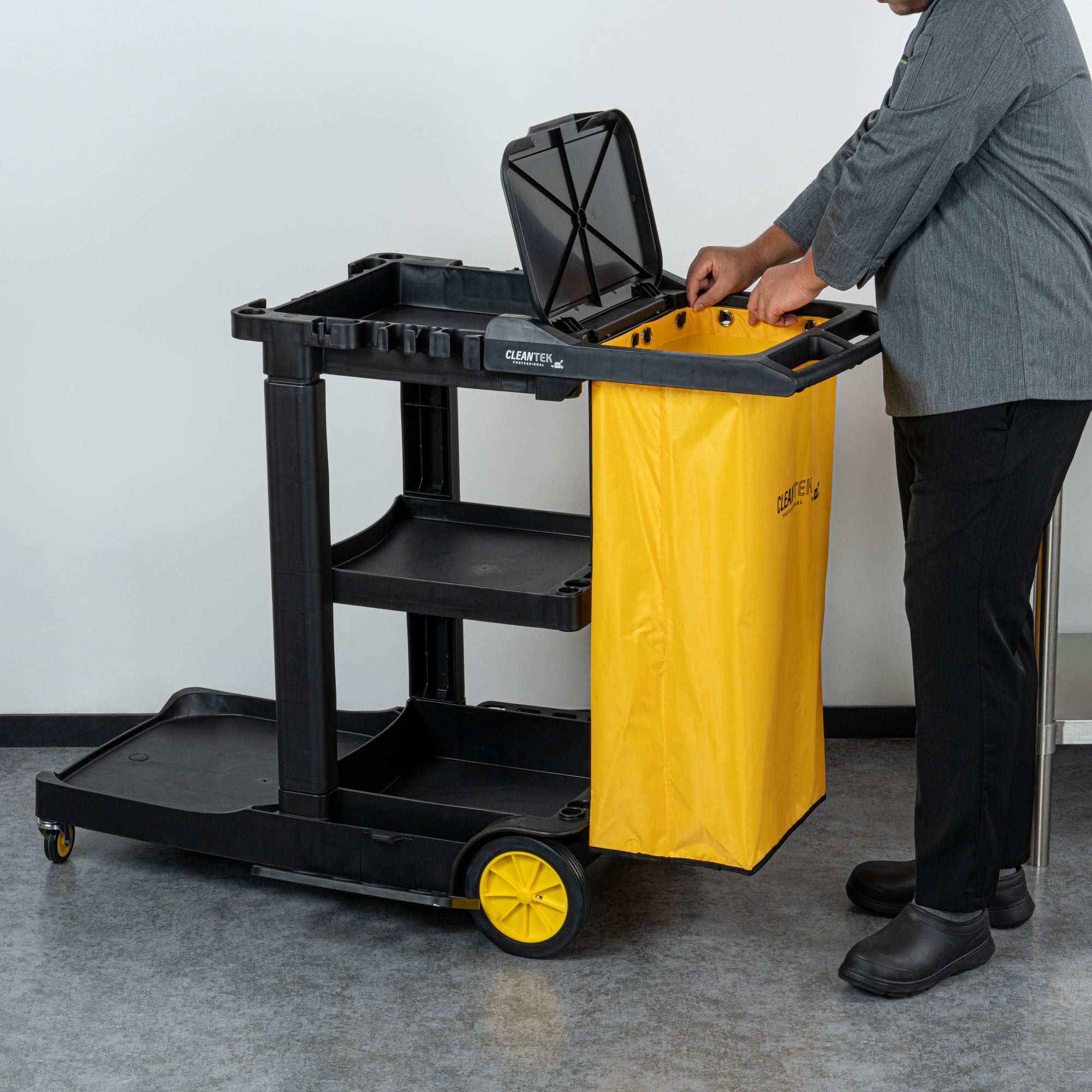 Clean Tek Professional Yellow Plastic Bag - for Heavy Duty 3-Shelf Janitor Cart - 1 count box