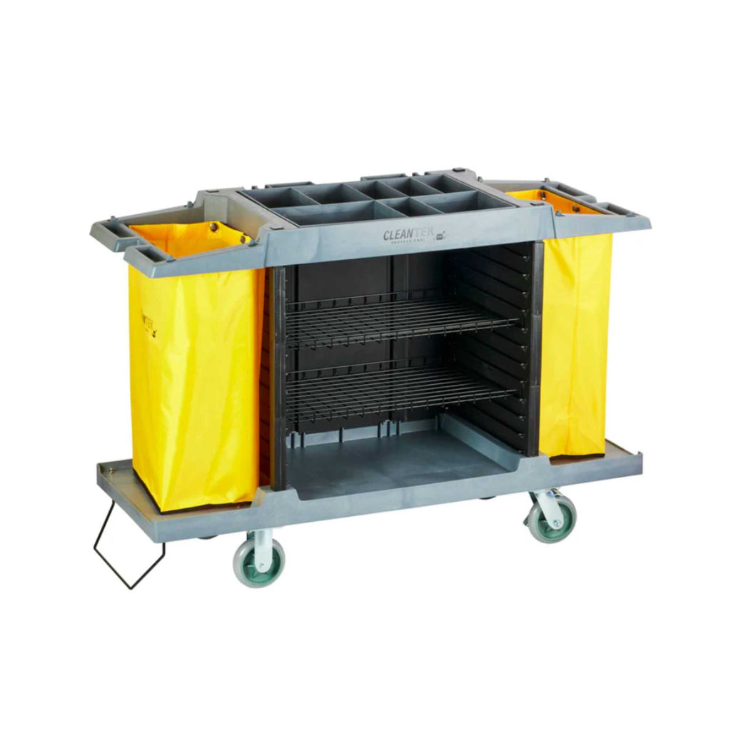 Clean Tek Professional Gray Hotel / Housekeeping Cart - 20 gal Bags, 3 Shelves - 59" x 21 1/4" x 38 3/4" - 1 count box