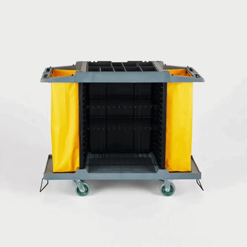 Clean Tek Professional Gray Hotel / Housekeeping Cart - 20 gal Bags, 4 Shelves - 59" x 21 1/4" x 47 1/4" - 1 count box