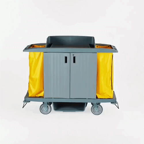 Clean Tek Professional Gray Hotel / Housekeeping Cart - 20 gal Bags, 3 Locking Shelves - 60 3/4" x 21 1/4" x 50 1/2" - 1 count box