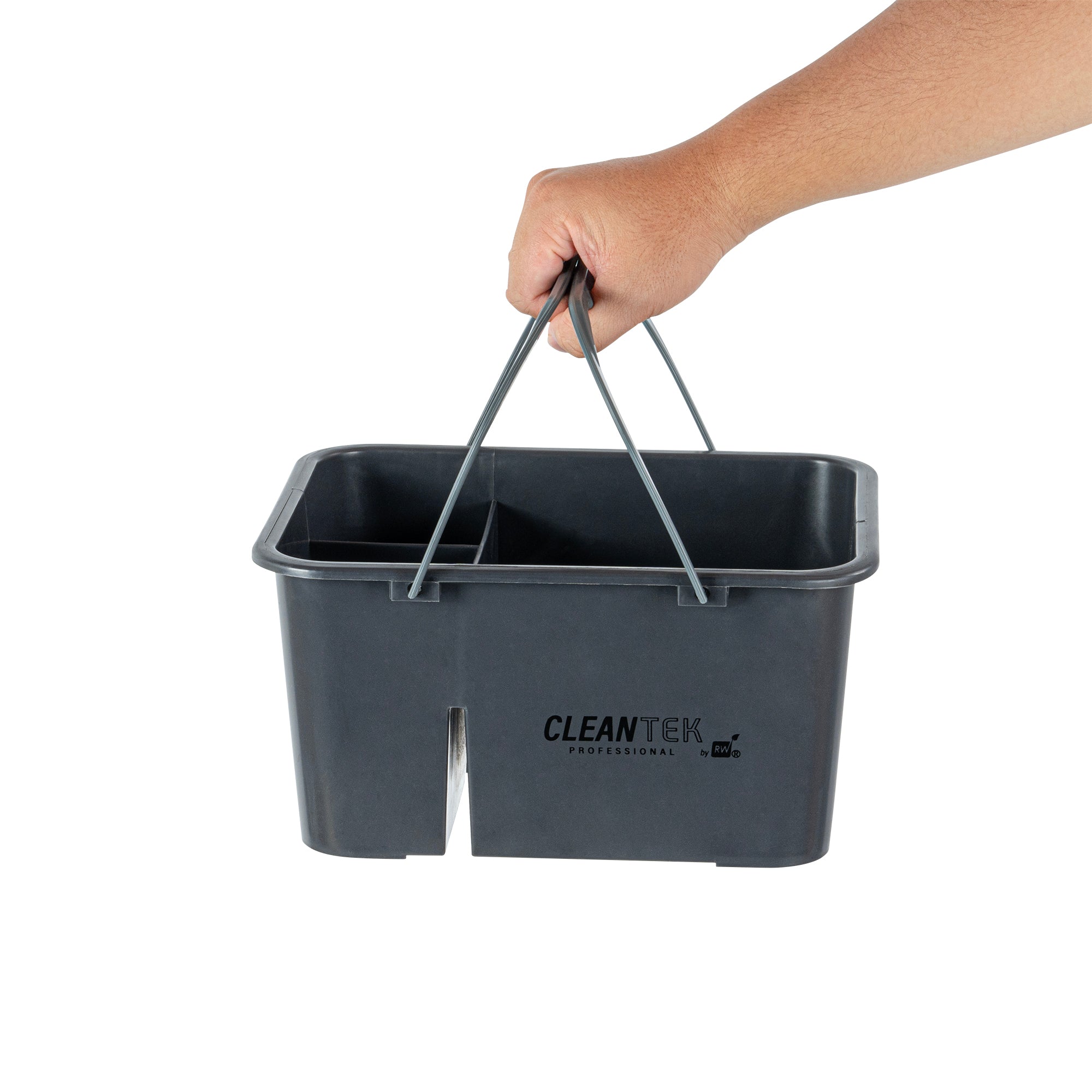 Clean Tek Professional Gray Cleaning Caddy - 4 Compartments, with 2 Handles - 11 1/2" x 9" x 6" - 1 count box