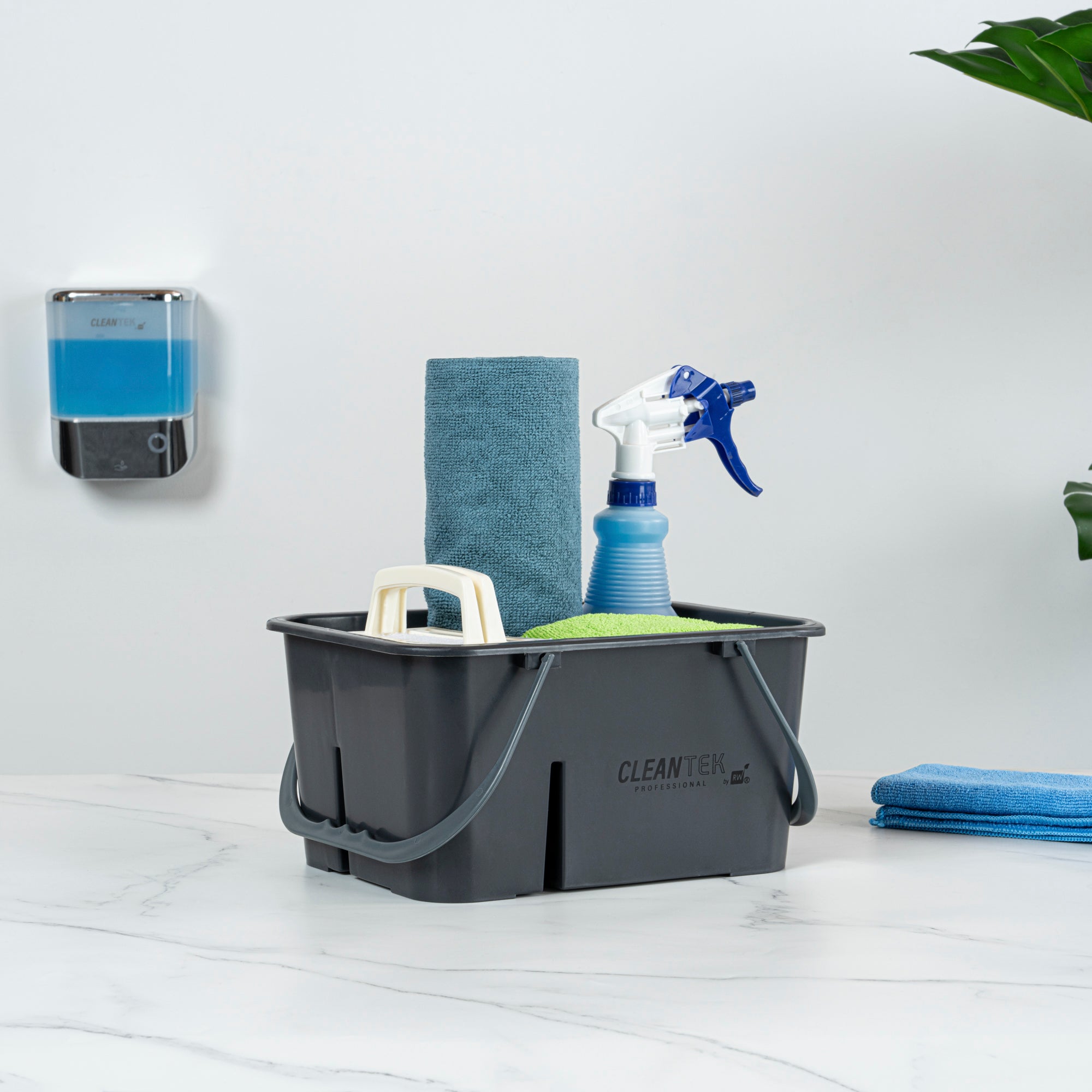 Clean Tek Professional Gray Cleaning Caddy - 4 Compartments, with 2 Handles - 11 1/2" x 9" x 6" - 1 count box