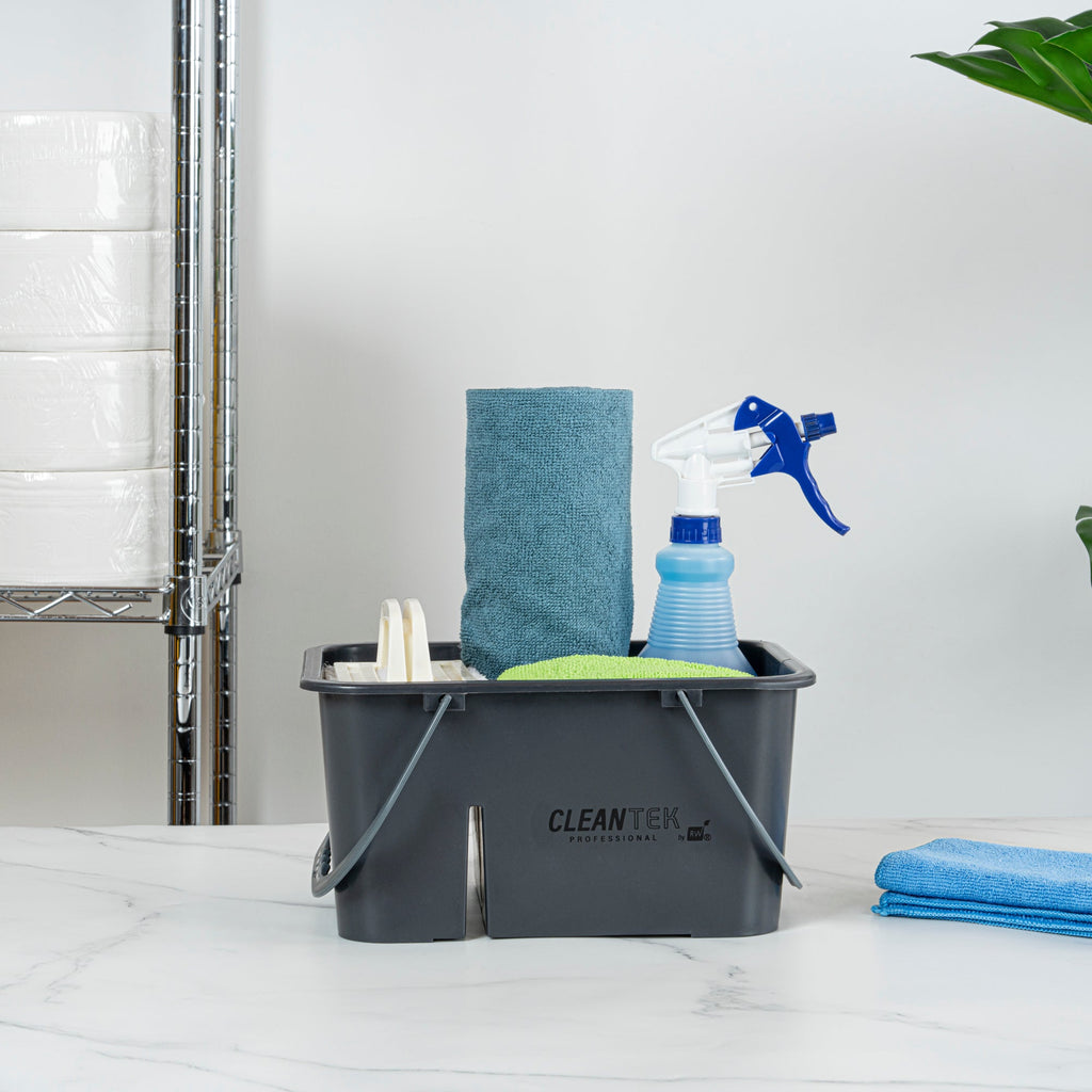 Clean Tek Professional Gray Cleaning Caddy - 4 Compartments, with 2 Handles - 11 1/2" x 9" x 6" - 1 count box