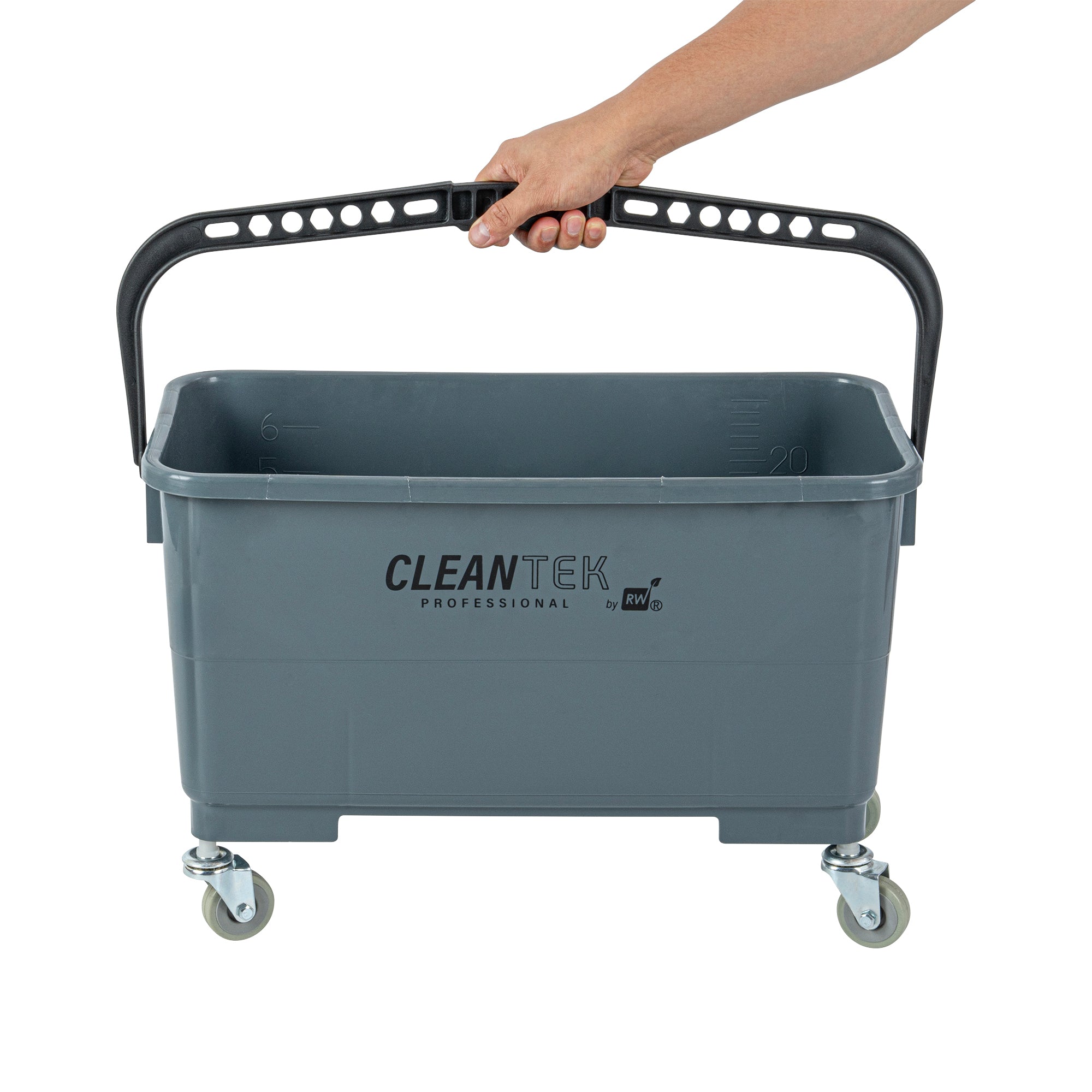 Clean Tek Professional 25 Qt Gray Bucket - with Wheels, Sieve - 22" x 11 1/2" x 13 1/2" - 1 count box