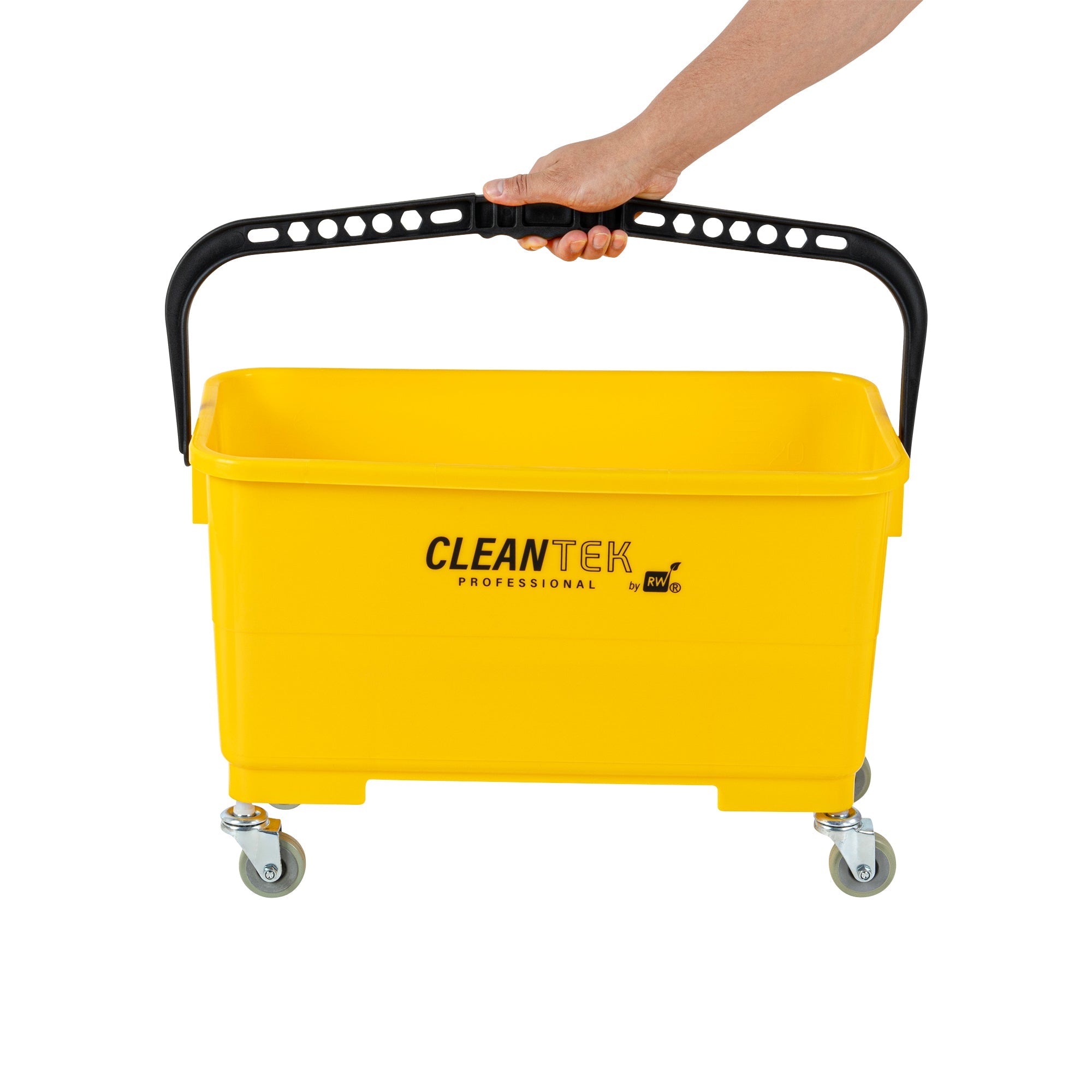 Clean Tek Professional 25 Qt Yellow Bucket - with Wheels, Sieve - 22" x 11 1/2" x 13 1/2" - 1 count box