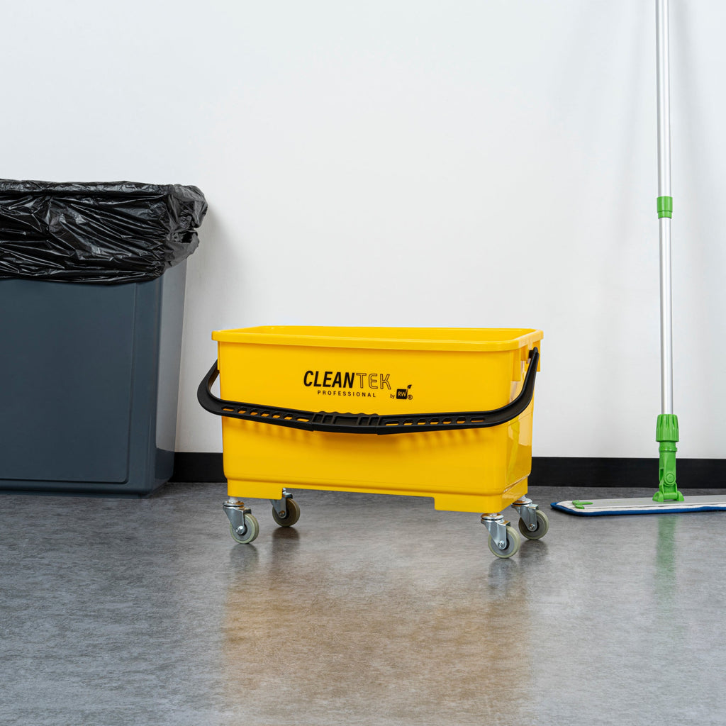Clean Tek Professional 25 Qt Yellow Bucket - with Wheels, Sieve - 22" x 11 1/2" x 13 1/2" - 1 count box