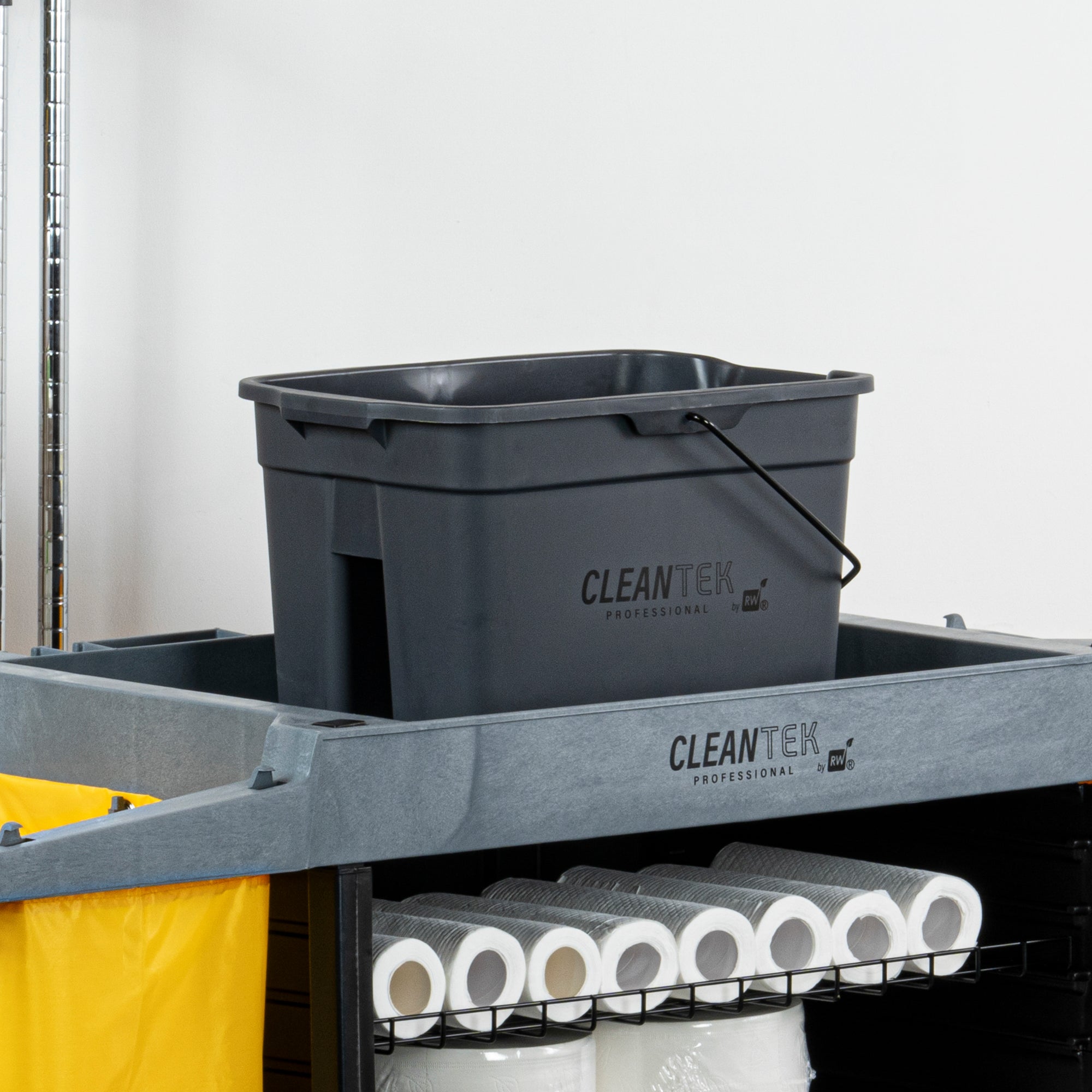 Clean Tek Professional 19 Qt Gray Divided Bucket / Caddy - 18" x 13" x 11" - 1 count box