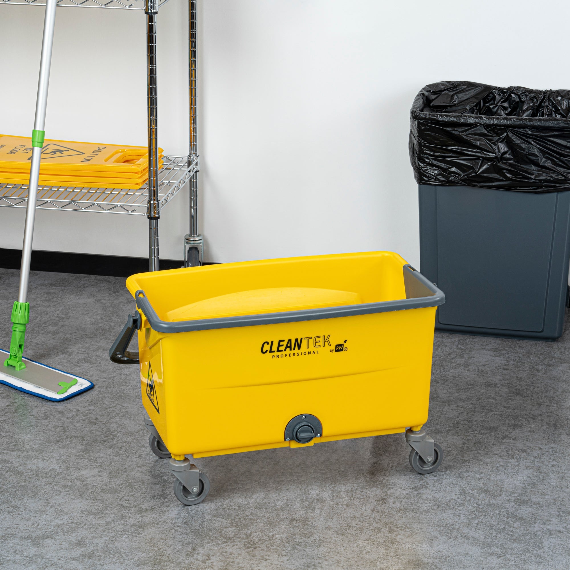 Clean Tek Professional 44 Qt Yellow No-Touch Microfiber Mop Bucket - with Twist Valve - 26 3/4" x 14 1/4" x 15 3/4" - 1 count box
