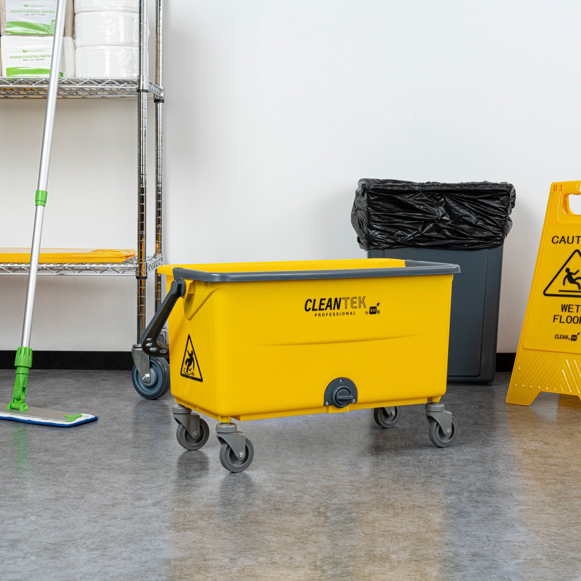 Clean Tek Professional 44 Qt Yellow No-Touch Microfiber Mop Bucket - with Twist Valve - 26 3/4" x 14 1/4" x 15 3/4" - 1 count box