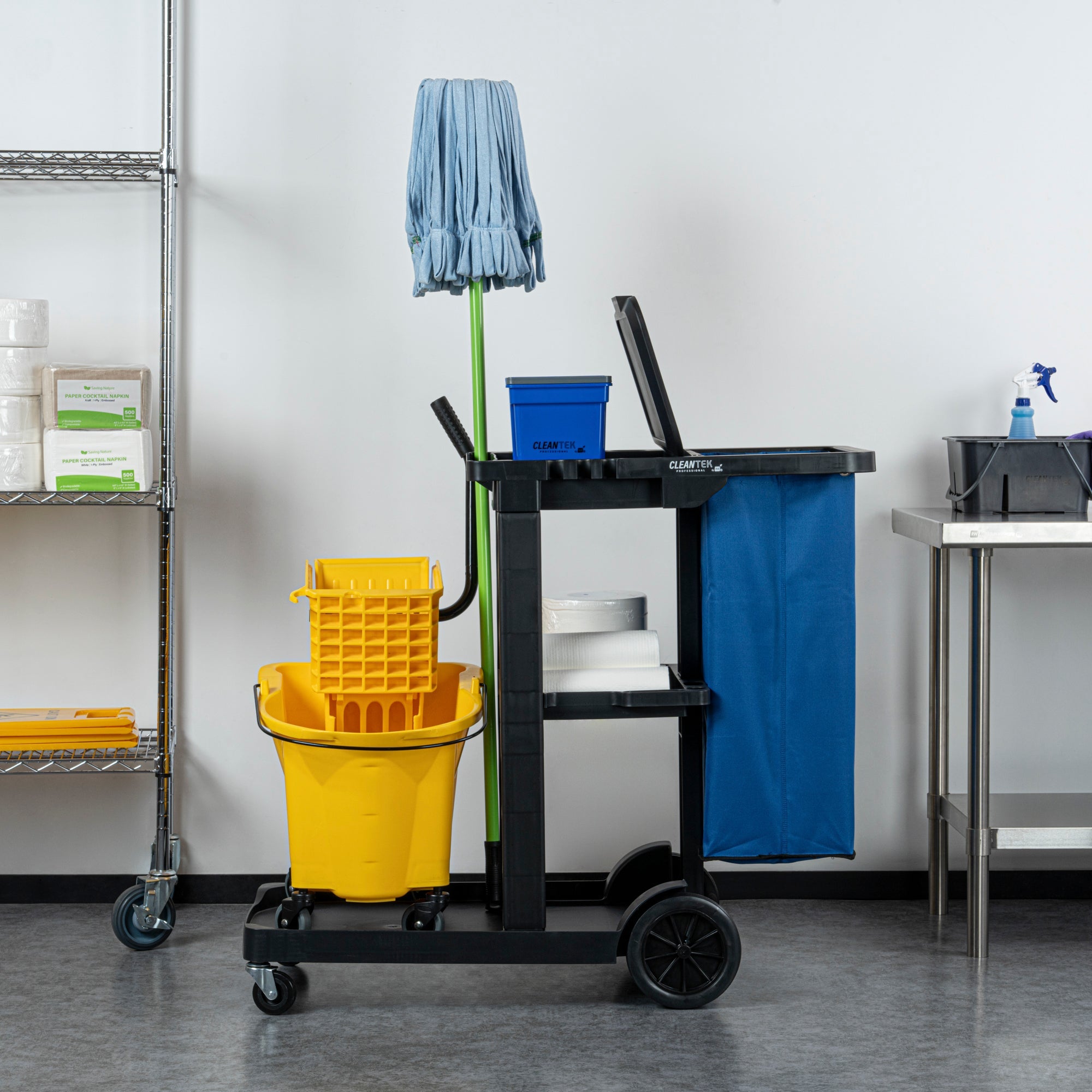 Clean Tek Professional 18 gal Blue Plastic Bag - for 3-Shelf Janitor Cart - 1 count box