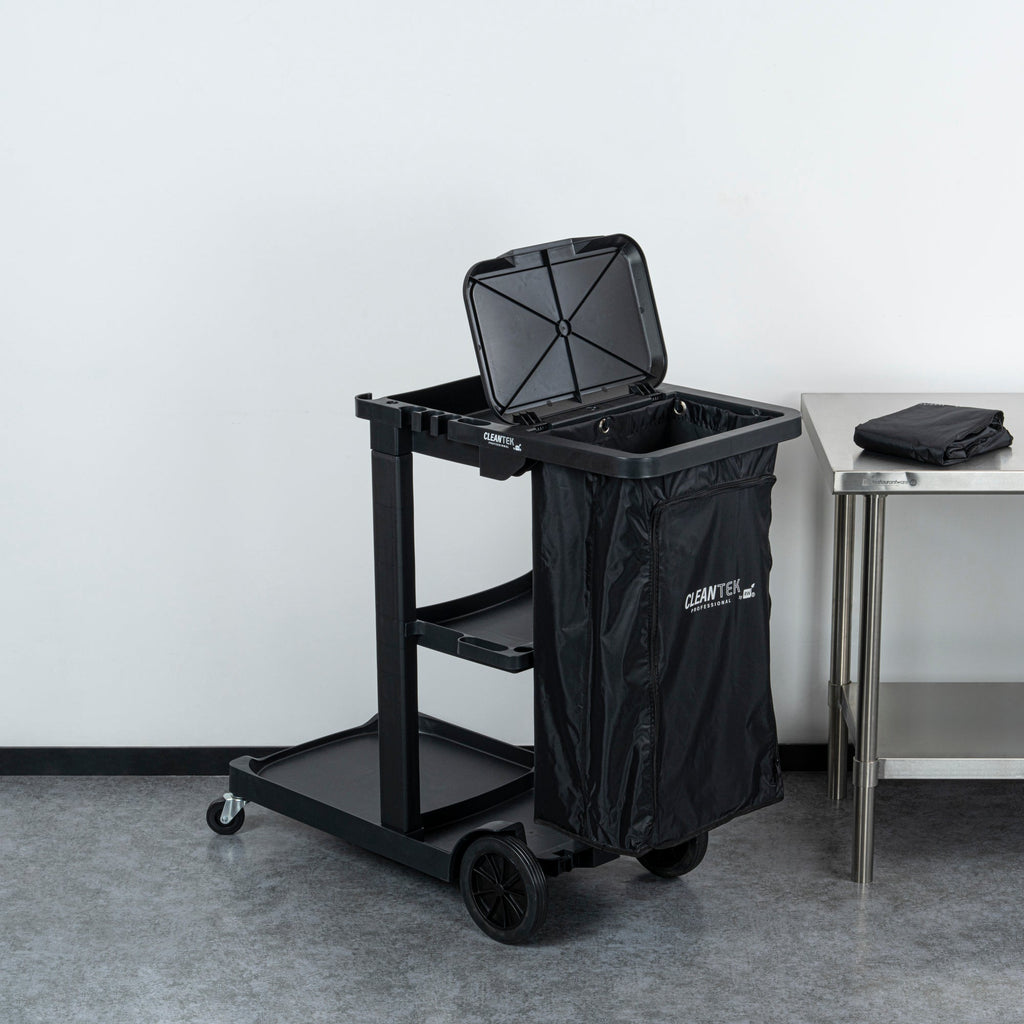 Clean Tek Professional 18 gal Black Plastic Bag - for 3-Shelf Janitor Cart, with Zipper - 1 count box