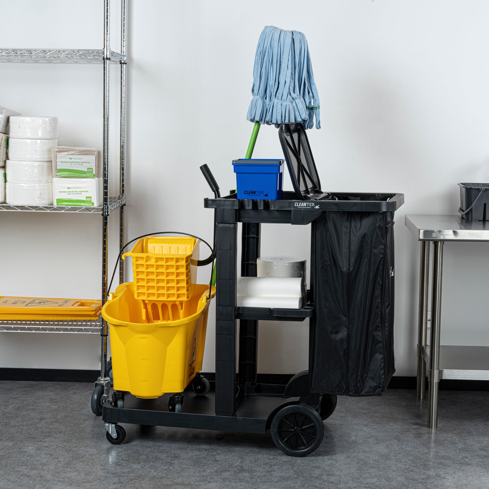 Clean Tek Professional 18 gal Black Plastic Bag - for 3-Shelf Janitor Cart, with Zipper - 1 count box