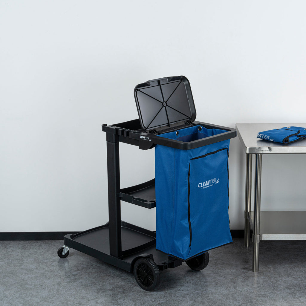 Clean Tek Professional 18 gal Blue Plastic Bag - for 3-Shelf Janitor Cart, with Zipper - 1 count box