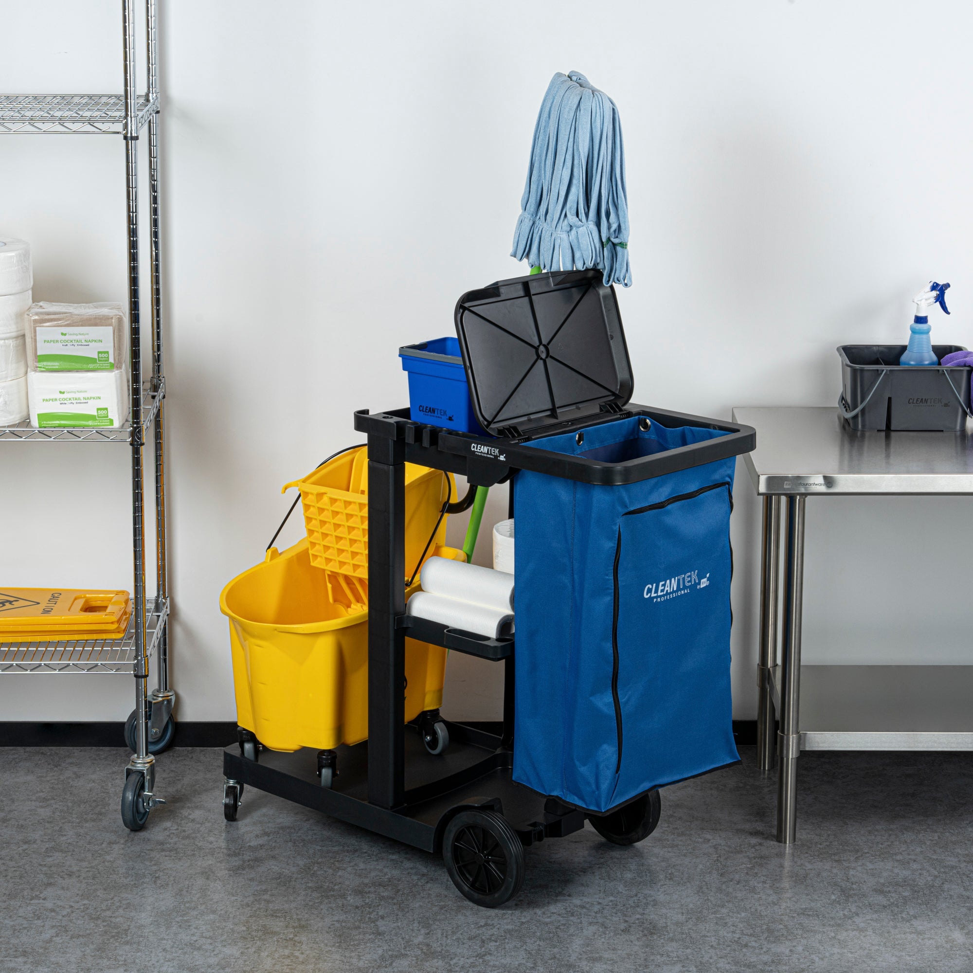 Clean Tek Professional 18 gal Blue Plastic Bag - for 3-Shelf Janitor Cart, with Zipper - 1 count box