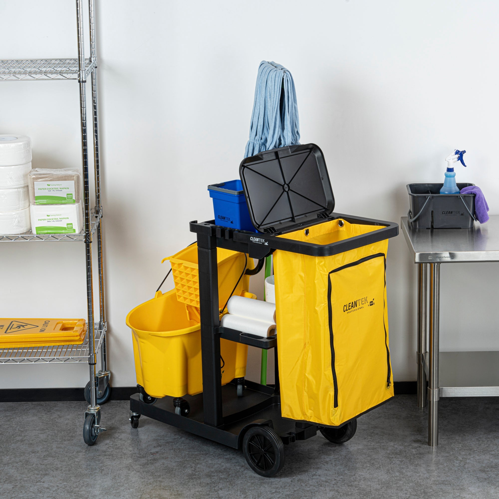 Clean Tek Professional 18 gal Yellow Plastic Bag - for 3-Shelf Janitor Cart, with Zipper - 1 count box