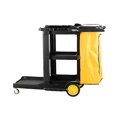 Clean Tek Professional Black Heavy Duty 3-Shelf Janitor Cart - 21 gal Bag, Lid - 52 1/4" x 33 1/2" x 39" - 1 count box