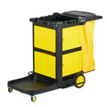 Clean Tek Professional Black Heavy Duty 3-Shelf Janitor Cart - 21 gal Bag, Lid,Double Locking Cabinet- 52 1/4" x 33 1/2" x 39" - 1 count box
