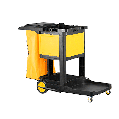 Clean Tek Professional Black Heavy Duty 3-Shelf Janitor Cart - 21 gal Bag,Lid,Single Locking Cabinet - 53 1/2" x 33 1/2" x 39" - 1 count box