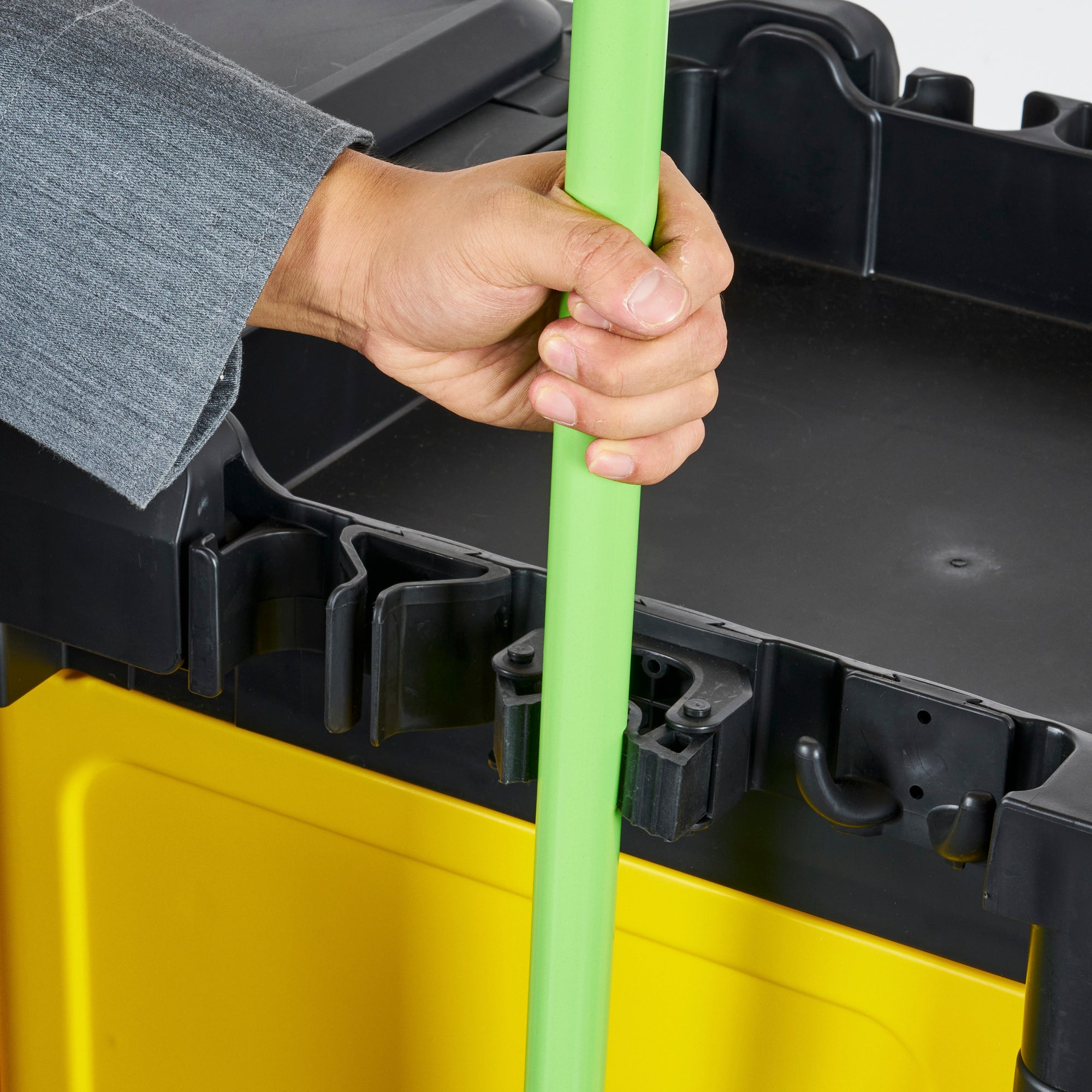 Clean Tek Professional Black Heavy Duty 3-Shelf Janitor Cart - 21 gal Bag,Lid,Single Locking Cabinet - 53 1/2" x 33 1/2" x 39" - 1 count box
