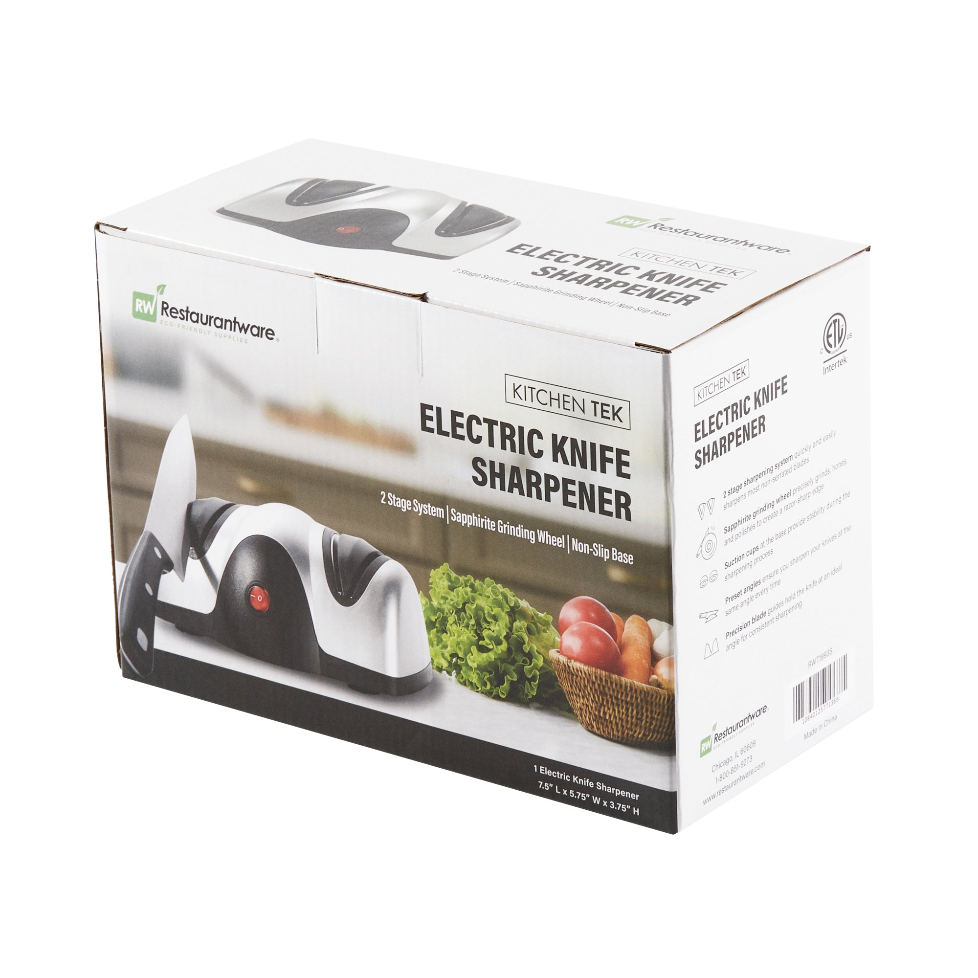 Kitchen Tek Silver Plastic 2 Stage Electric Knife Sharpener - for Straight Edge Knives, 120V - 7 1/2'' x 5 3/4'' x 3 3/4'' - 1 count box