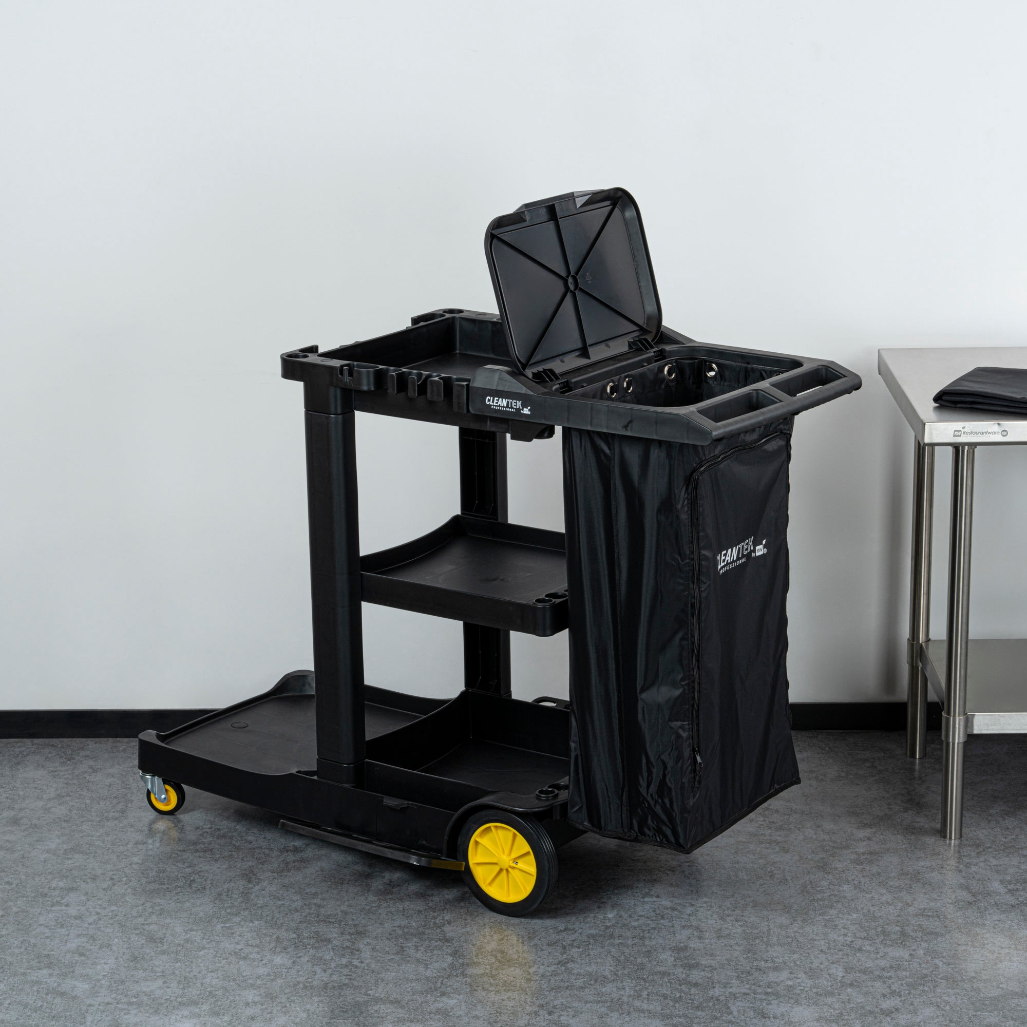 Clean Tek Professional Black Plastic Bag - with Zipper, for Heavy Duty 3-Shelf Janitor Cart - 1 count box