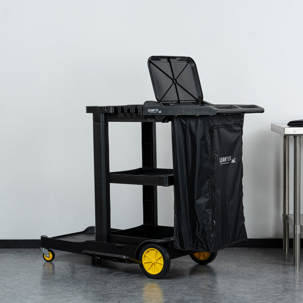 Clean Tek Professional Black Plastic Bag - with Zipper, for Heavy Duty 3-Shelf Janitor Cart - 1 count box