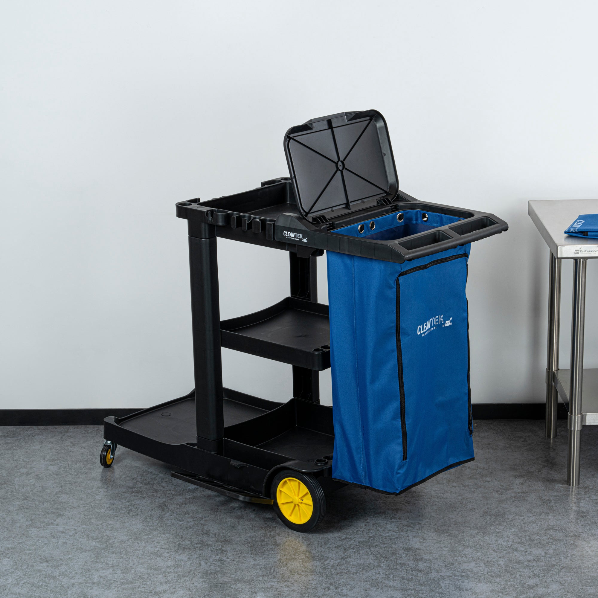 Clean Tek Professional Blue Plastic Bag - with Zipper, for Heavy Duty 3-Shelf Janitor Cart - 1 count box