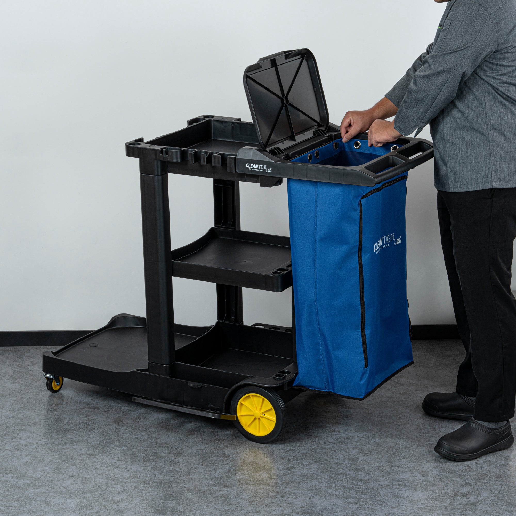 Clean Tek Professional Blue Plastic Bag - with Zipper, for Heavy Duty 3-Shelf Janitor Cart - 1 count box