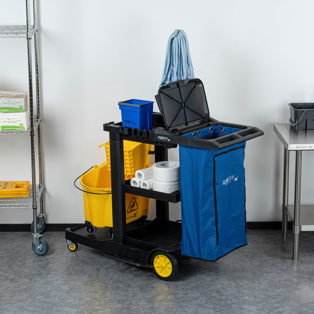 Clean Tek Professional Blue Plastic Bag - with Zipper, for Heavy Duty 3-Shelf Janitor Cart - 1 count box