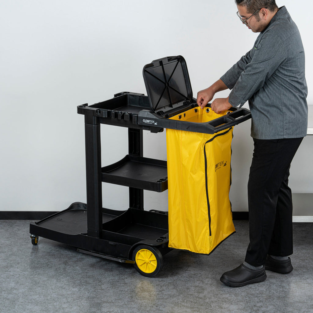 Clean Tek Professional Yellow Plastic Bag - with Zipper, for Heavy Duty 3-Shelf Janitor Cart - 1 count box