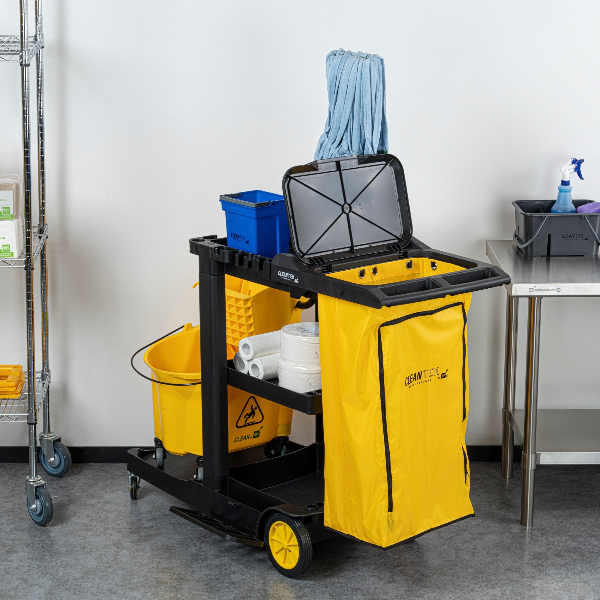Clean Tek Professional Yellow Plastic Bag - with Zipper, for Heavy Duty 3-Shelf Janitor Cart - 1 count box