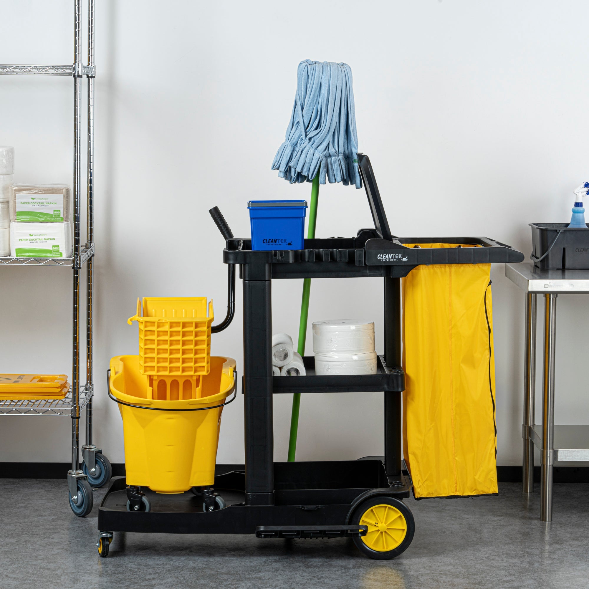 Clean Tek Professional Yellow Plastic Bag - with Zipper, for Heavy Duty 3-Shelf Janitor Cart - 1 count box