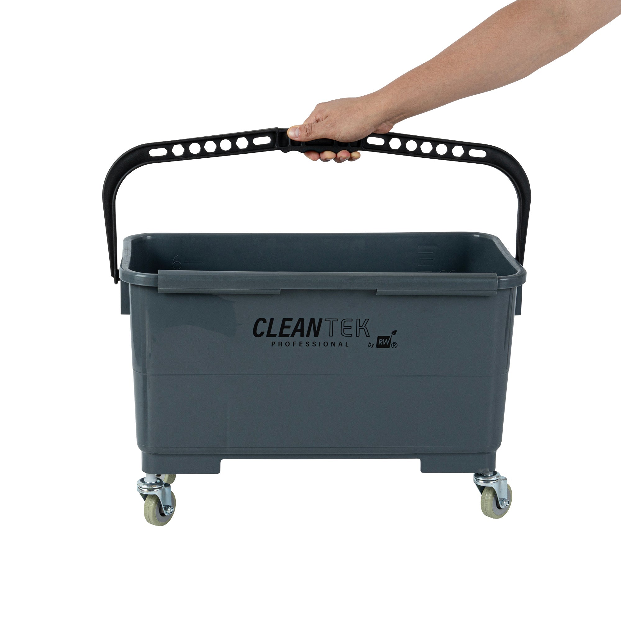 Clean Tek Professional 25 Qt Gray Bucket - with Wheels, U-Shaped Sieve - 22" x 11 1/2" x 13 1/2" - 1 count box